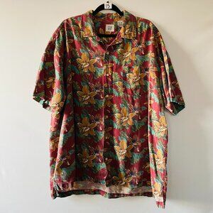 Vintage Gap mens Red Short Sleeve Preppy Floral Hawaiian Button Up Shirt Sz XL